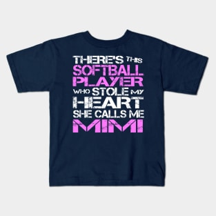 Softball Player Stole My Heart She Calls Me Mimi Kids T-Shirt